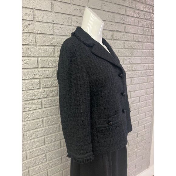 Talbots Petite Women Black Tweed Jacket With Beaded Buttons Size 10P - Picture 7 of 9